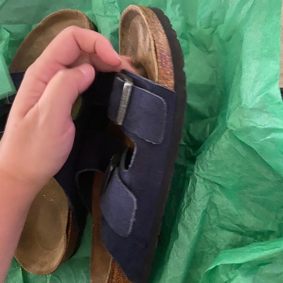 Birkenstock Arizona Double Buckle Strap Blue Suede Slides Sandals Shoes 39 9 9.5 - Picture 11 of 12